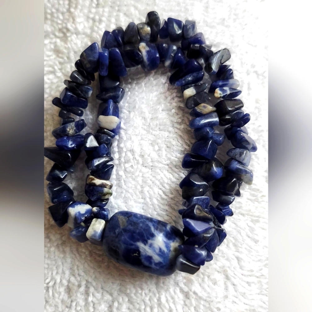 Natural Sodalite Double Strand Stretch Bracelet